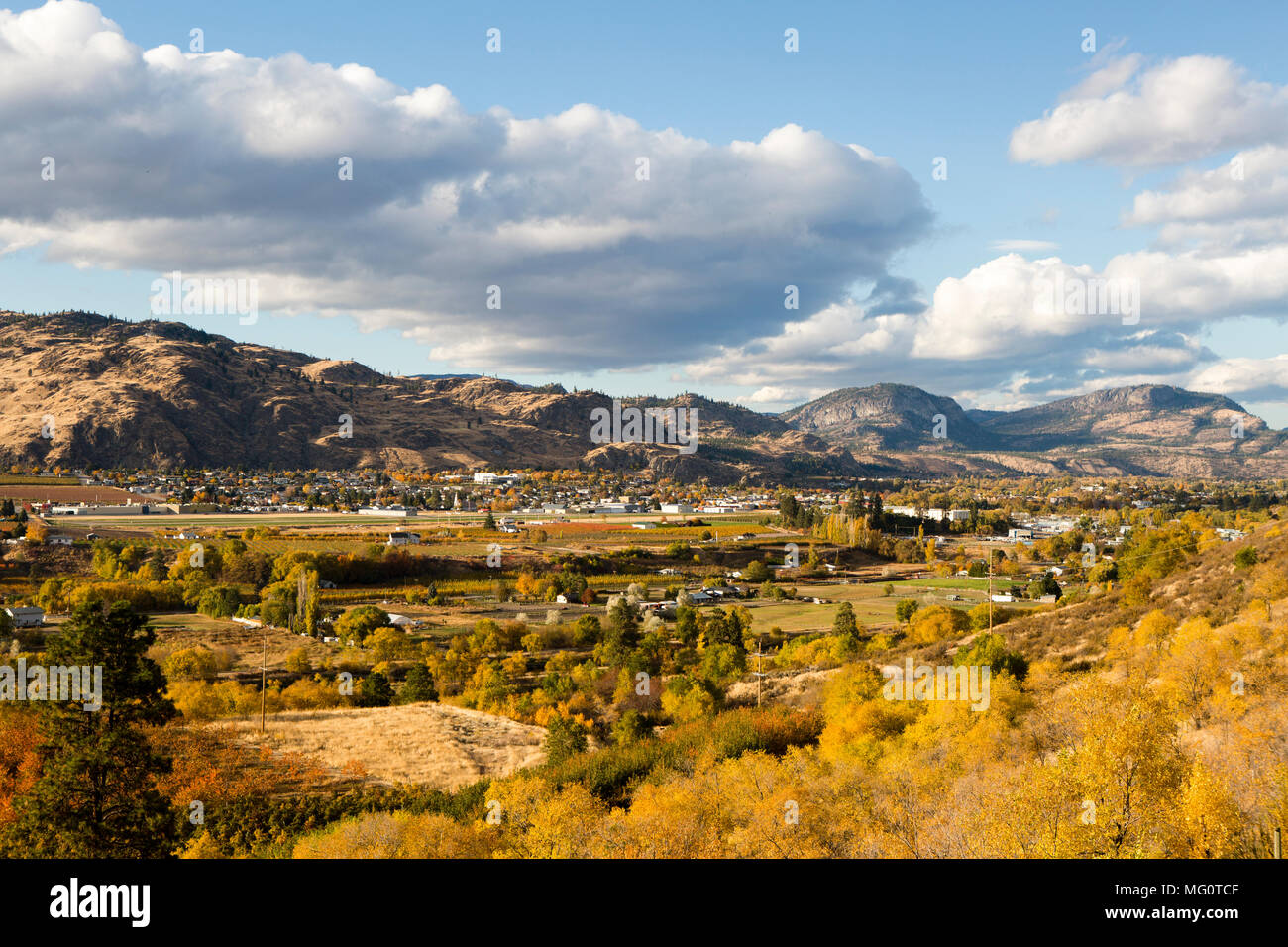 Scenic autumn view of the rural landscape of Oliver located in the Okanagan Valley of British Columbia, Canada. Stock Photo