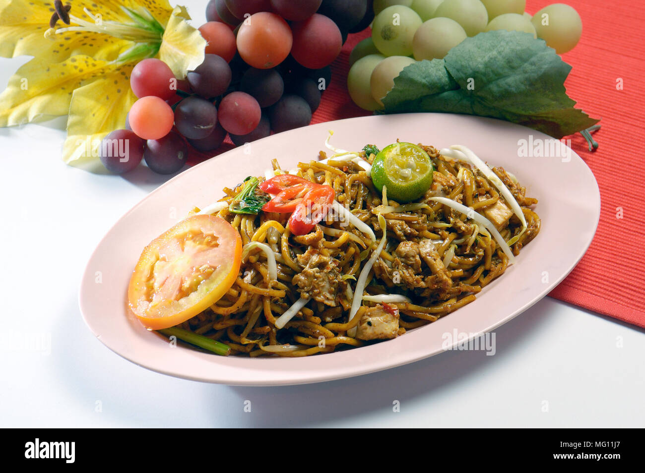 noodles. stir-fried noodles with chicken Stock Photo