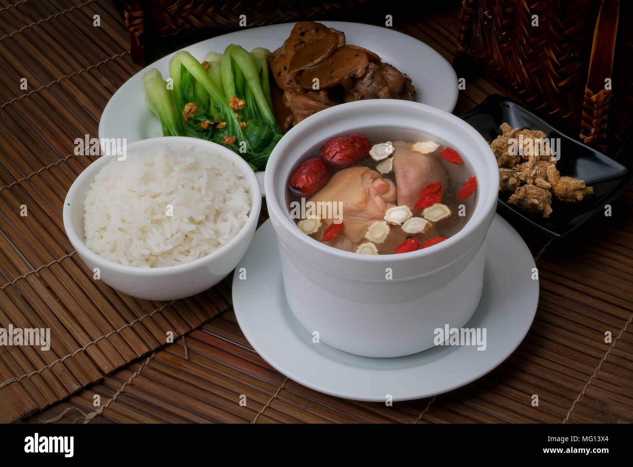 Chicken soup with ginseng, food asia Stock Photo Alamy