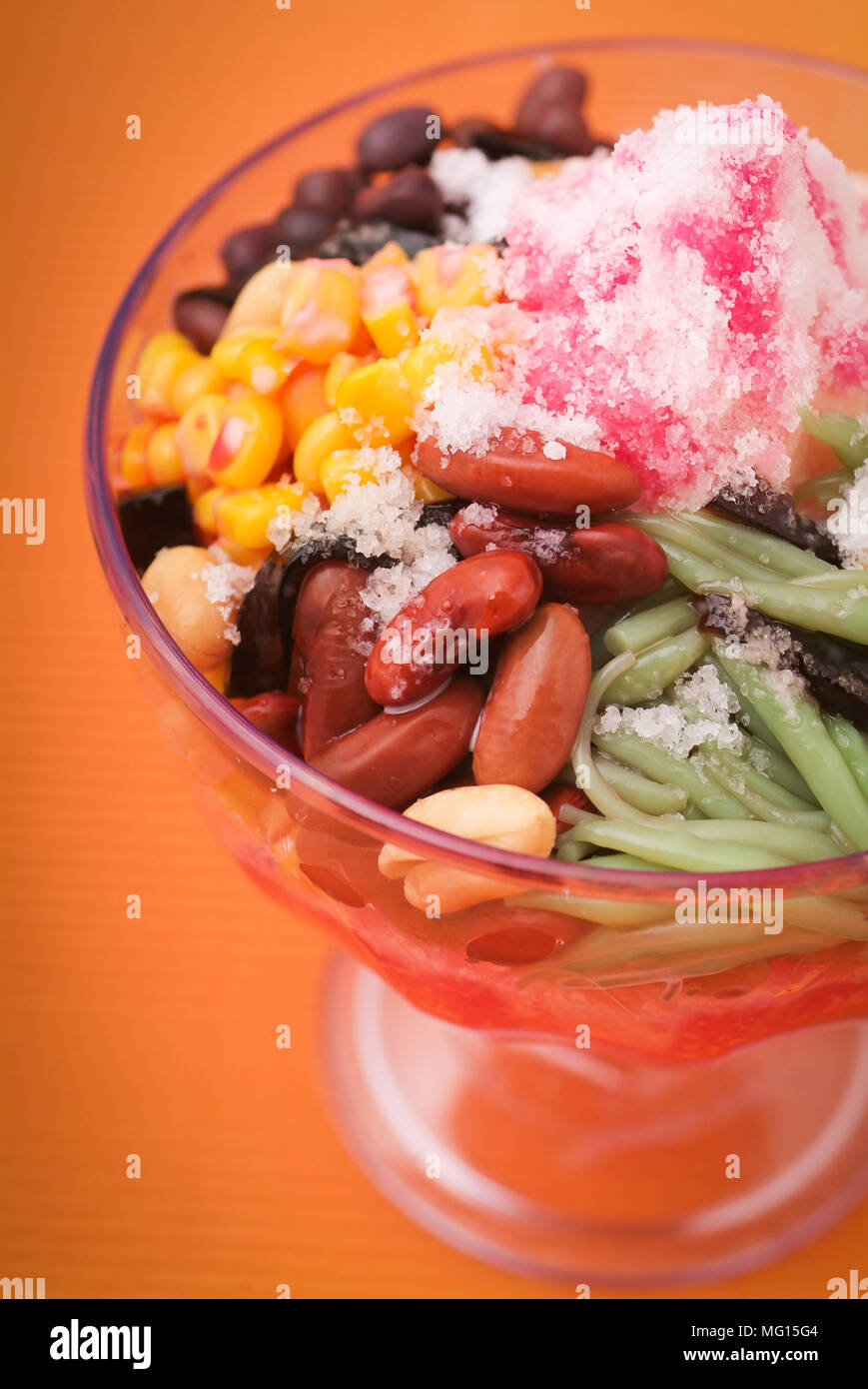 ice kacang, asian dessert of shaved ice with icecream Stock Photo