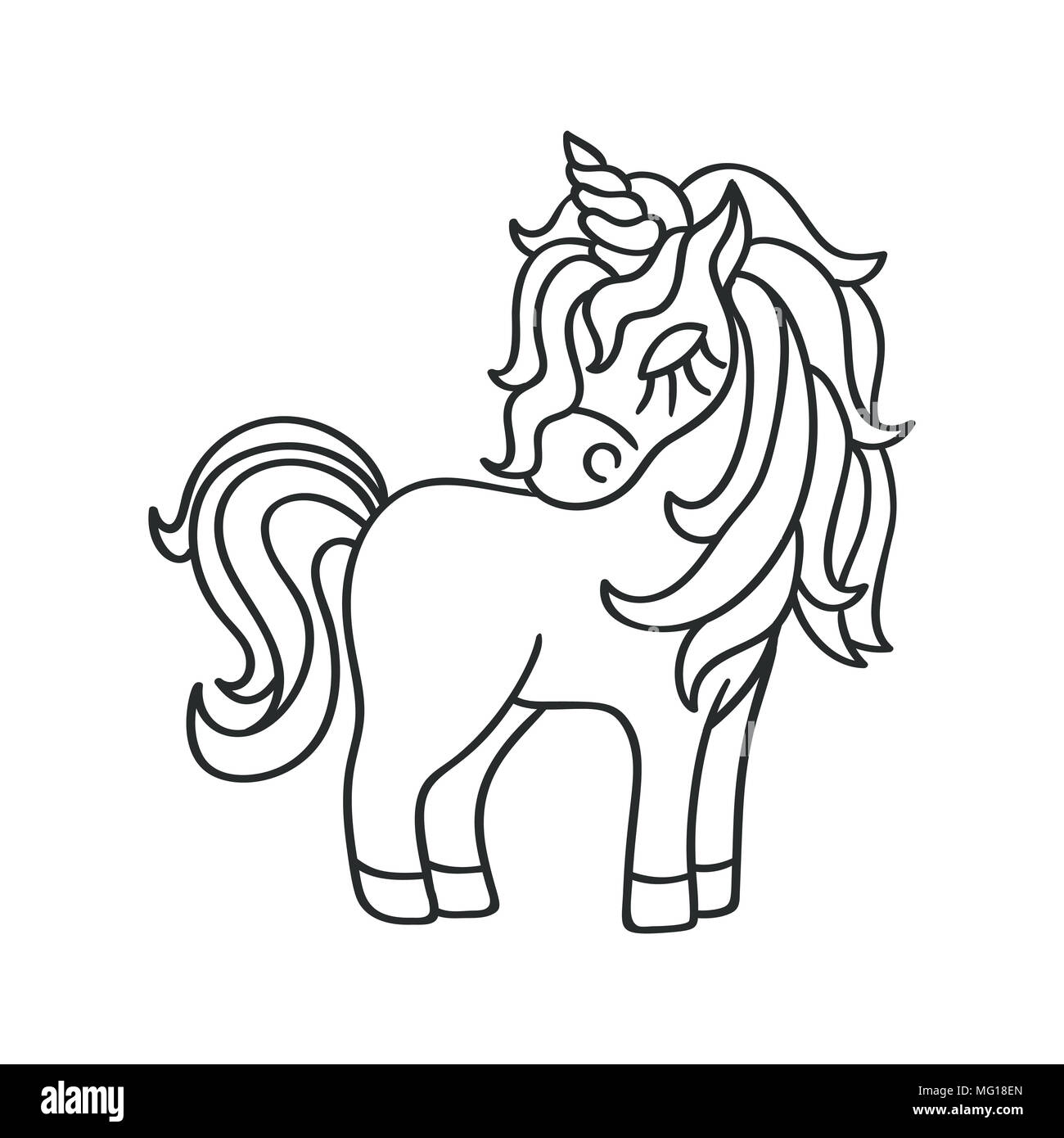 Magic unicorn black silhouette sketch icon on the white background Stock Photo