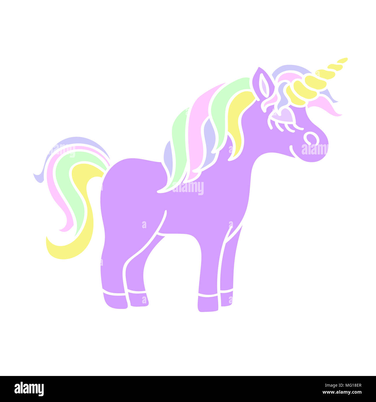 Cute purple unicorn icon on the white background Stock Photo