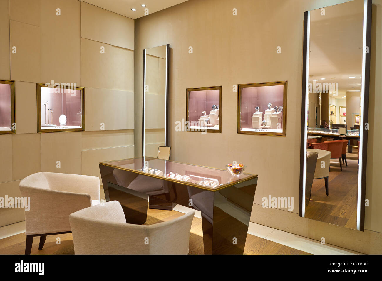 MILAN MALPENSA ITALY CIRCA NOVEMBER 2017 inside Bulgari shop in Milan Malpensa airport. Bulgari is an Italian jewelry and luxury goods brand Stock Photo Alamy