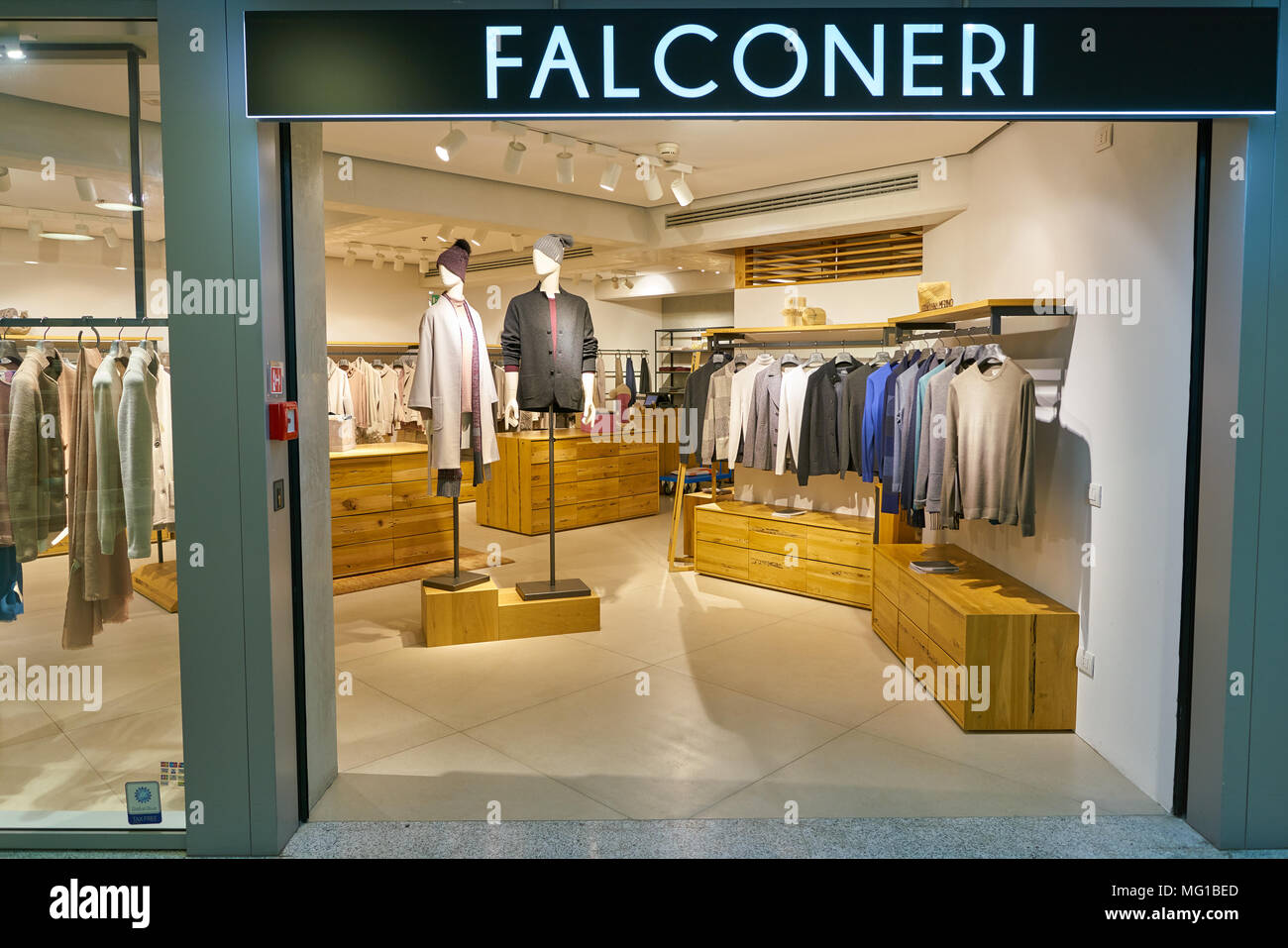 MILAN MALPENSA, ITALY - CIRCA NOVEMBER, 2017: Falconeri shop at Milan-Malpensa Airport, Termianl 1 Stock Photo