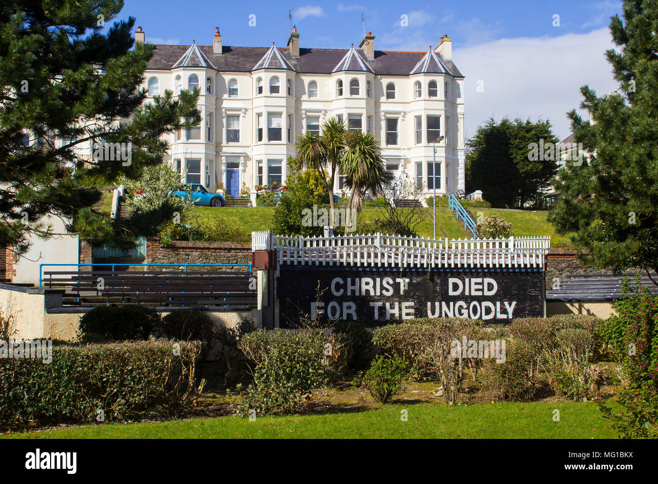 A scripture text on a wall of the historic Open air Congregational  Church in the Pickie area of Bangor Northern Ireland near to  the seafront, Stock Photo