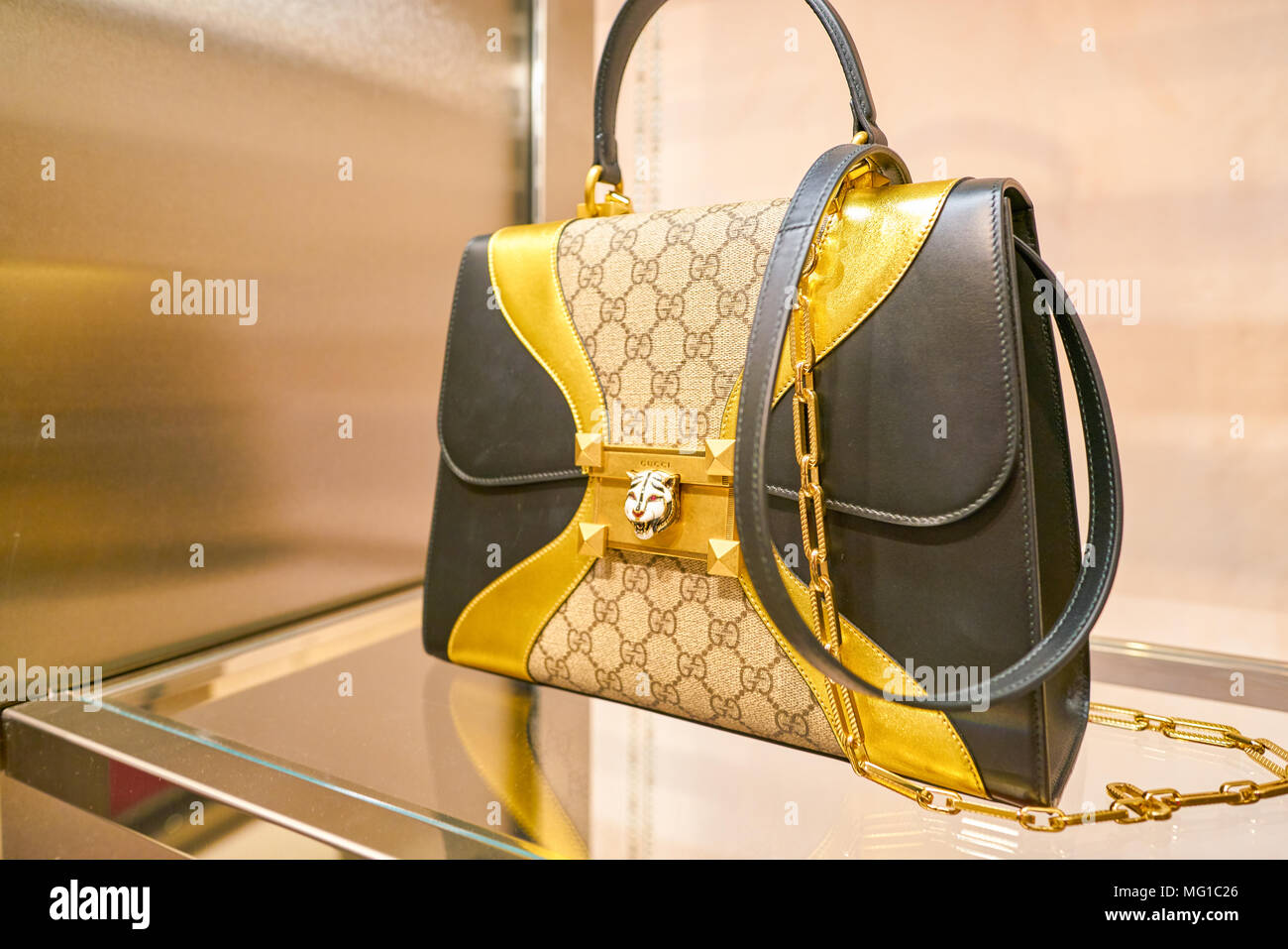 MILAN, ITALY - CIRCA NOVEMBER, 2017: close up shot of Gucci bag on display  at Rinascente. Rinascente is a collection of high-end stores Stock Photo -  Alamy