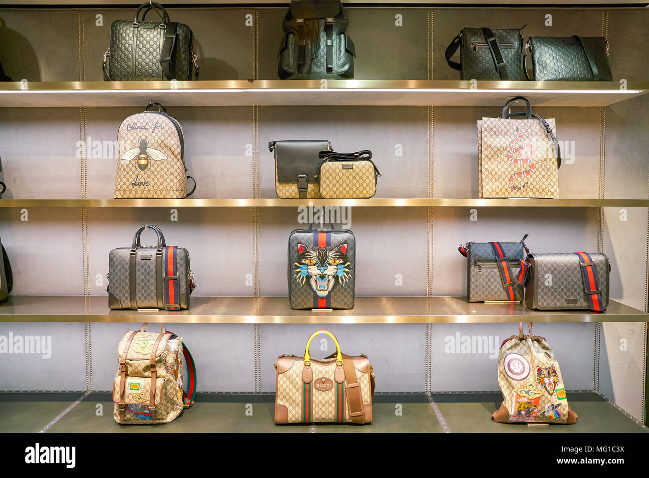ROME, ITALY - CIRCA NOVEMBER, 2017: Bags On Display At A Gucci Store In  Fiumicino International Airport. Stock Photo, Picture and Royalty Free  Image. Image 120105033.