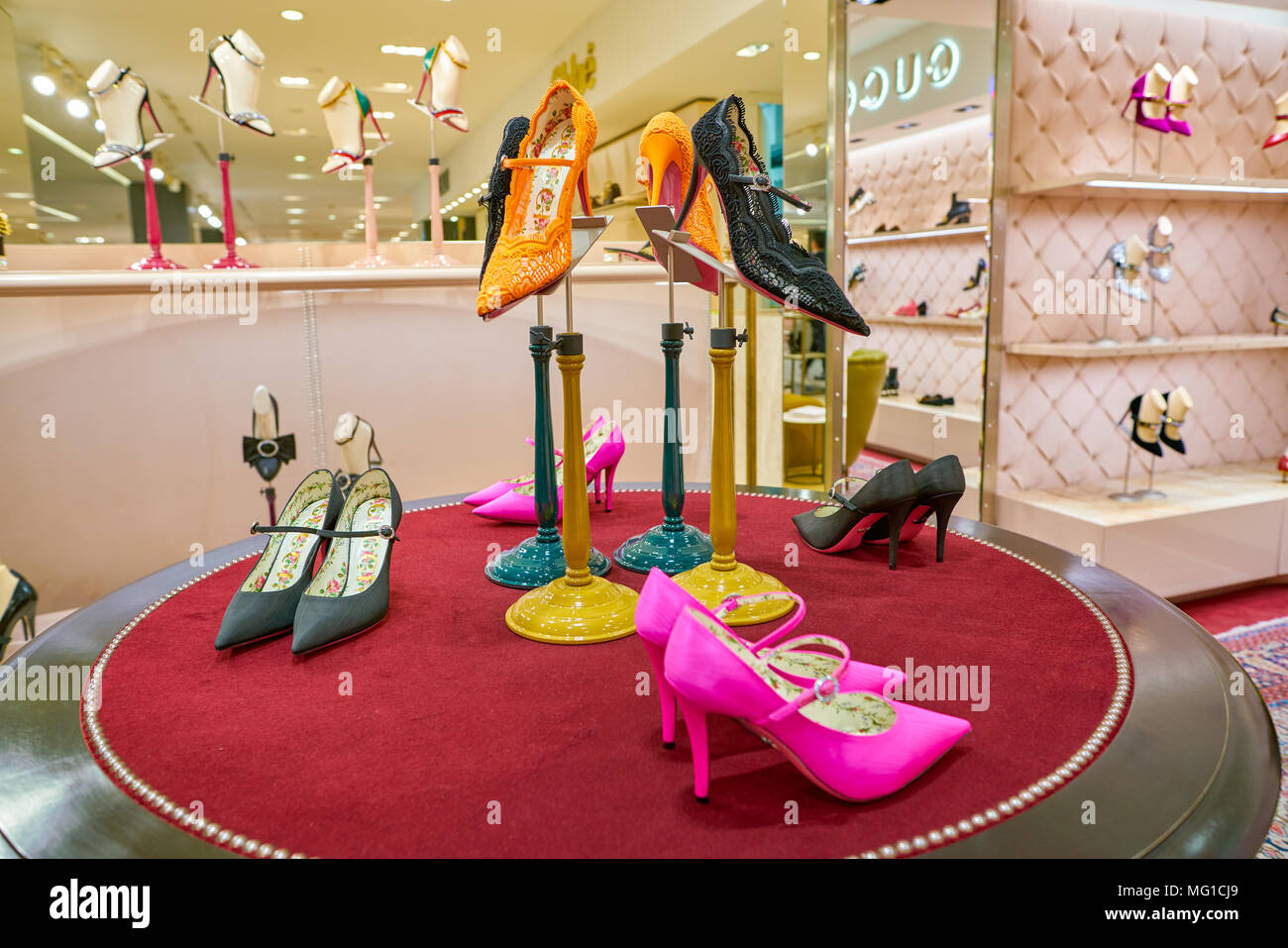 MILAN, ITALY - CIRCA NOVEMBER, 2017: Gucci shoes on at Rinascente shopping center in Milan. Rinascente is a collection of high-end stores Stock Photo - Alamy