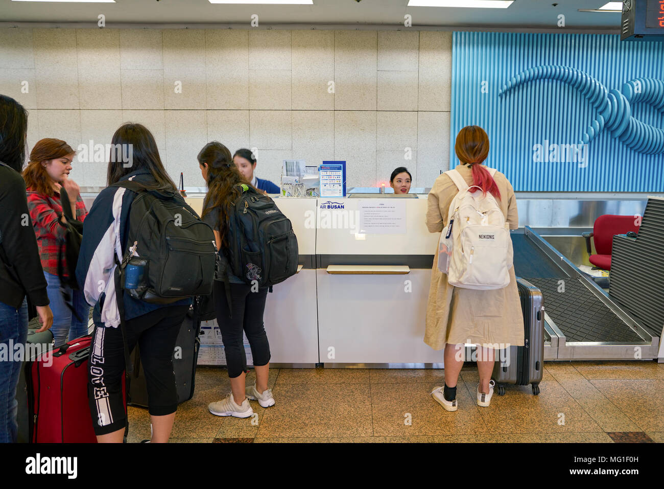 BUSAN, SOUTH KOREA - CIRCA MAY, 2017: check-in area at Gimhae ...