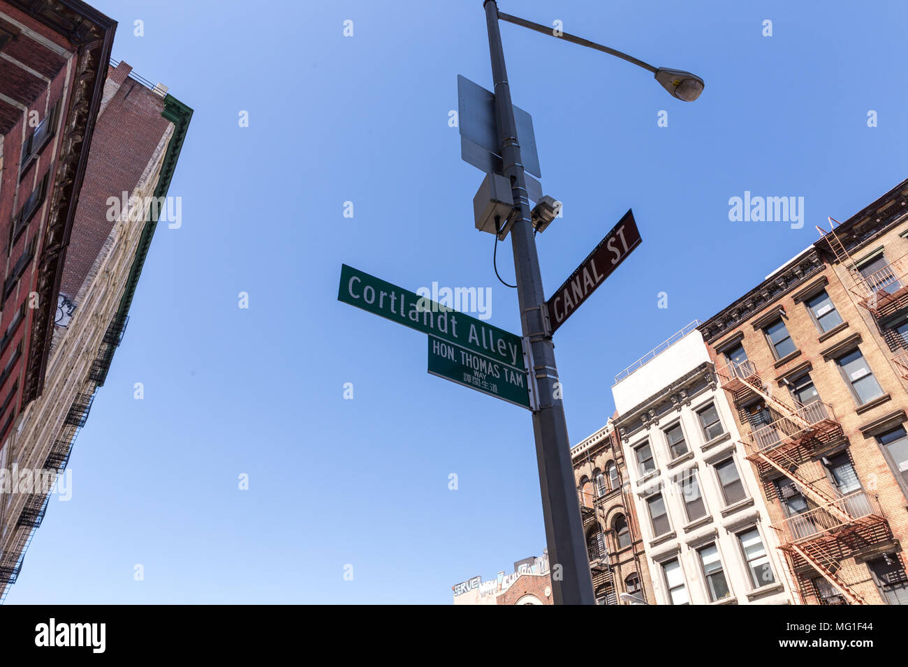 Cortlandt Alley and Canal St sign, Manhattan NYC Stock Photo