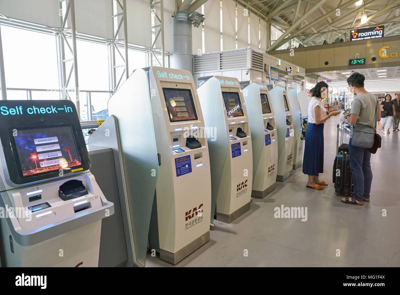 BUSAN, SOUTH KOREA - CIRCA MAY, 2017: self check-in kiosks at Gimhae ...