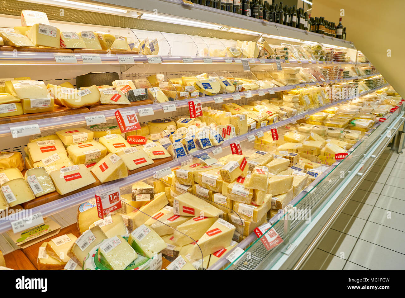 Supermarket Cheese Display Stock Photos & Supermarket Cheese Display