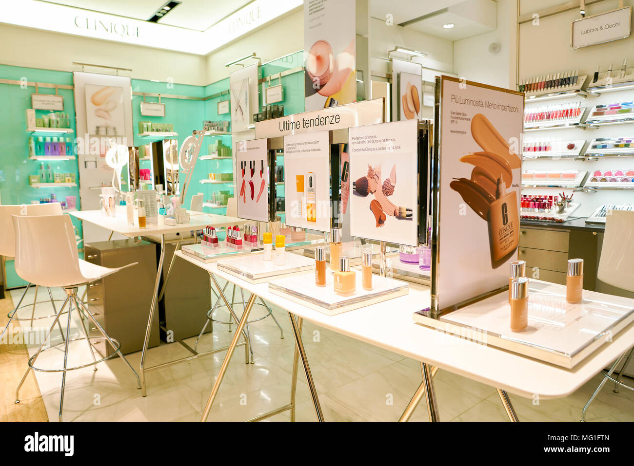 ROME, ITALY - CIRCA NOVEMBER, 2017: Clinique cosmetics sit on display at a  second flagship store of Rinascente in Rome. Clinique Laboratories is an Am  Stock Photo - Alamy