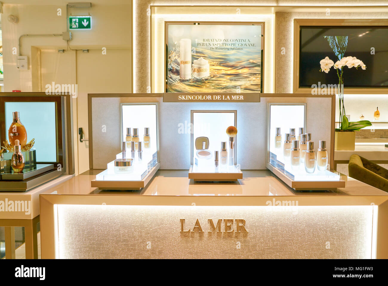 ROME, ITALY - CIRCA NOVEMBER, 2017: La Mer beauty products sit on
