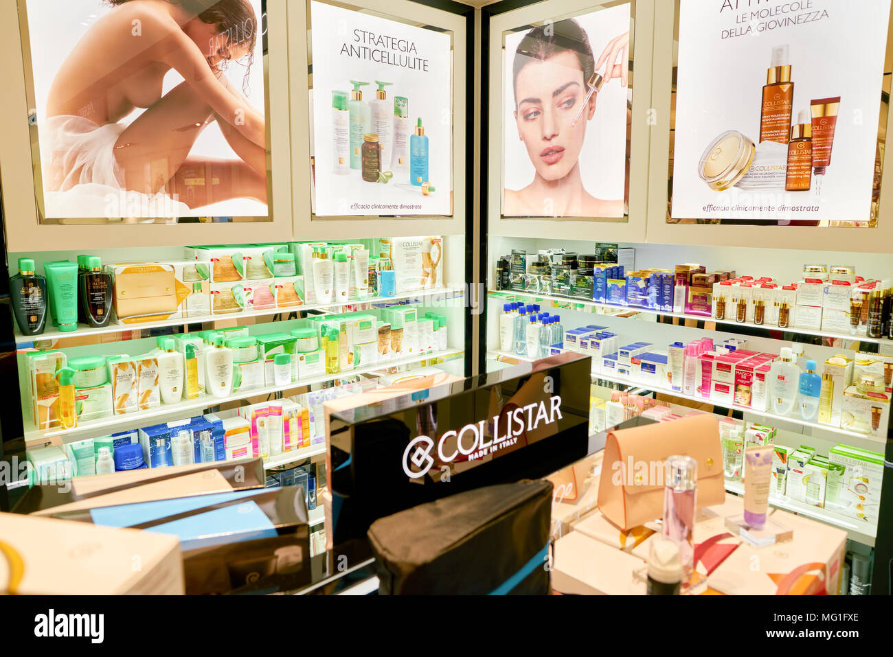 ROME, ITALY - CIRCA NOVEMBER, 2017: Collistar beauty products sit