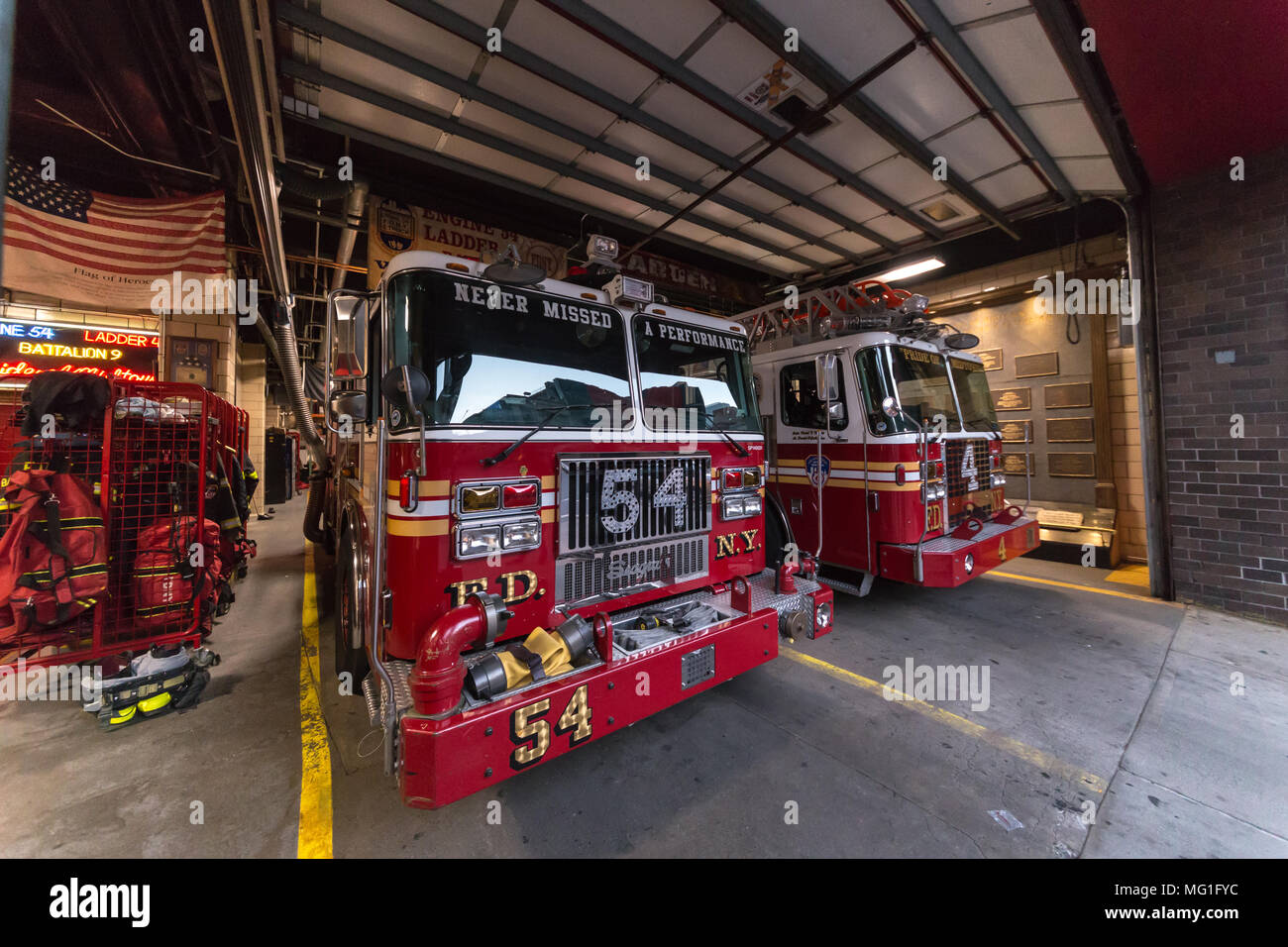 FDNY Fire Trucks in station Stock Photo