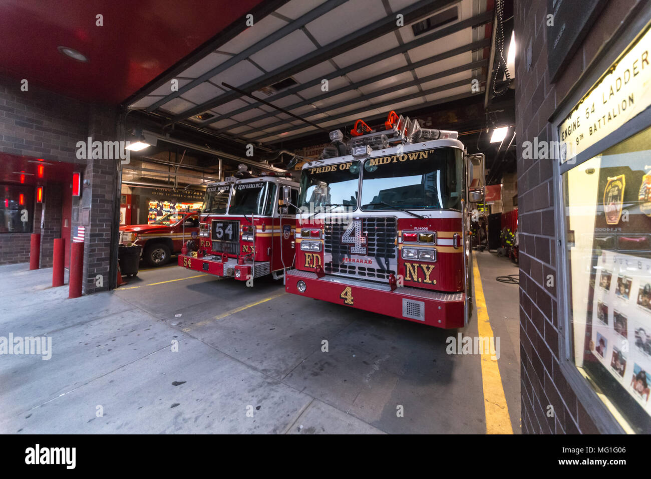 FDNY Fire Trucks in station Stock Photo