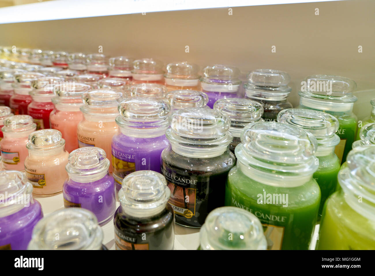 ROME, ITALY - CIRCA NOVEMBER, 2017: Yankee Candle products on display at a second flagship store of Rinascente in Rome. Stock Photo