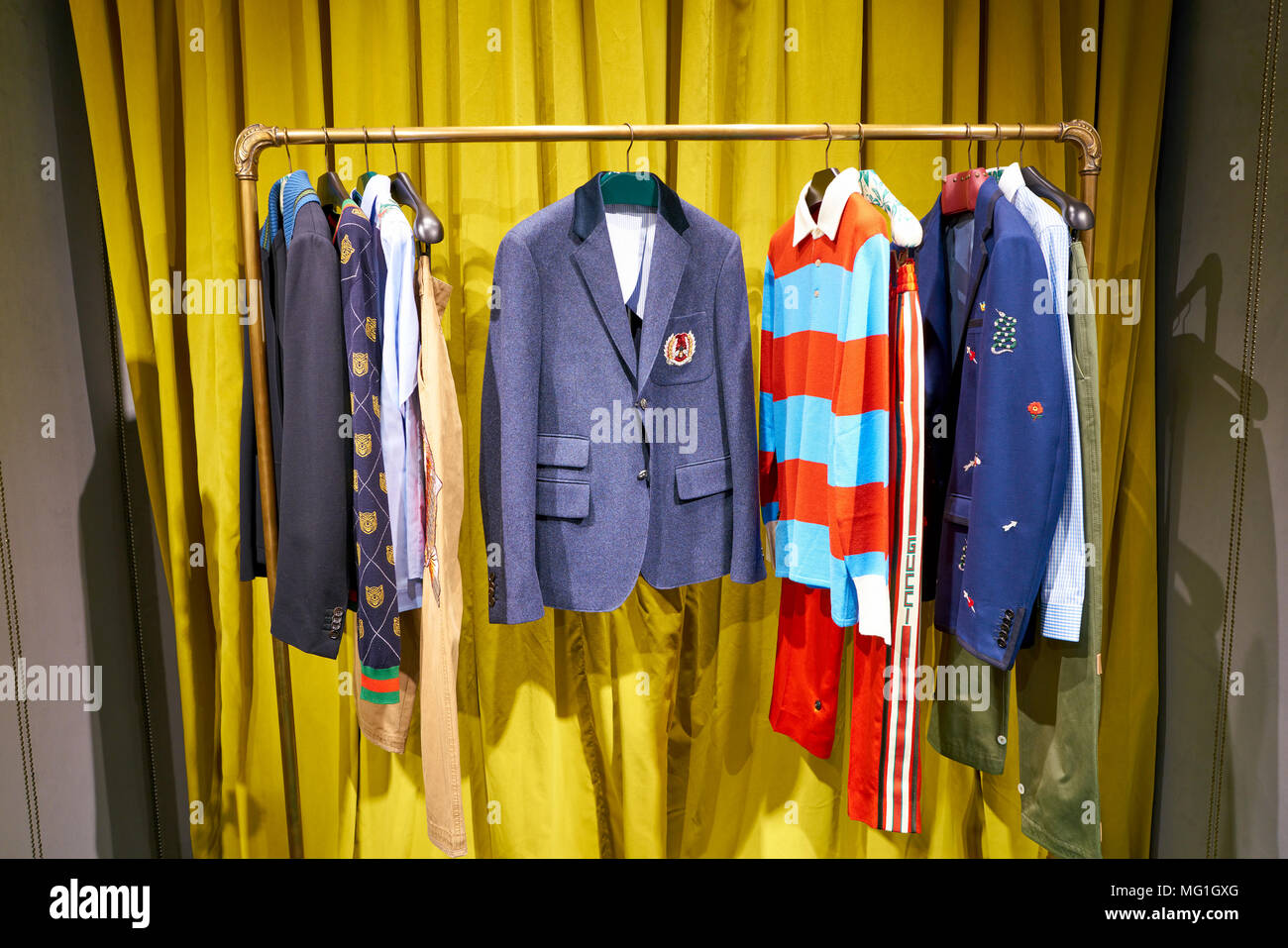 ROME, ITALY - CIRCA NOVEMBER, 2017: Gucci clothing on display at a second flagship store of Rinascente in Rome. Stock Photo