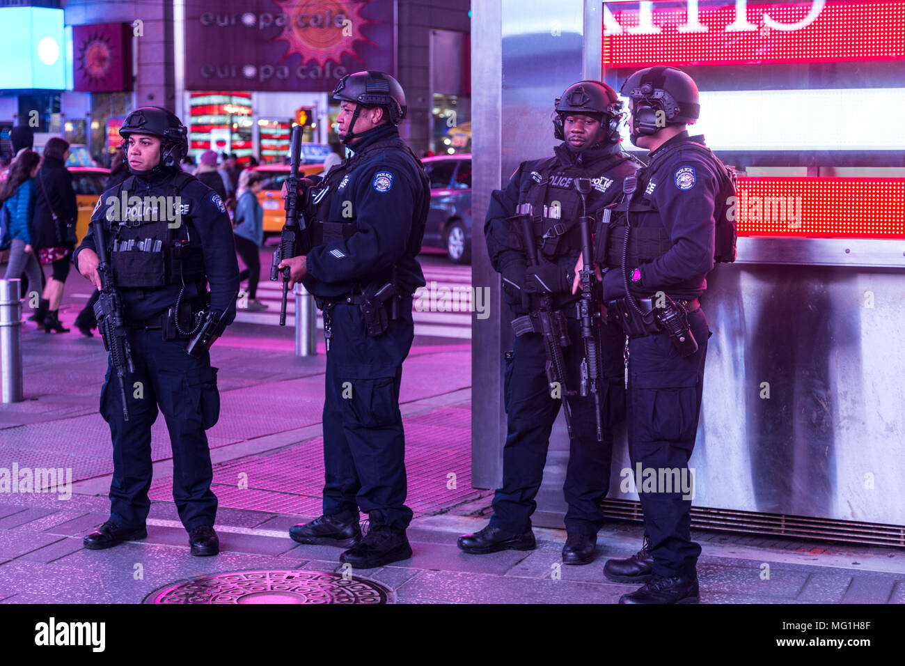 NYPD Anti Terrorism SWAT Officers in Times Square Stock Photo
