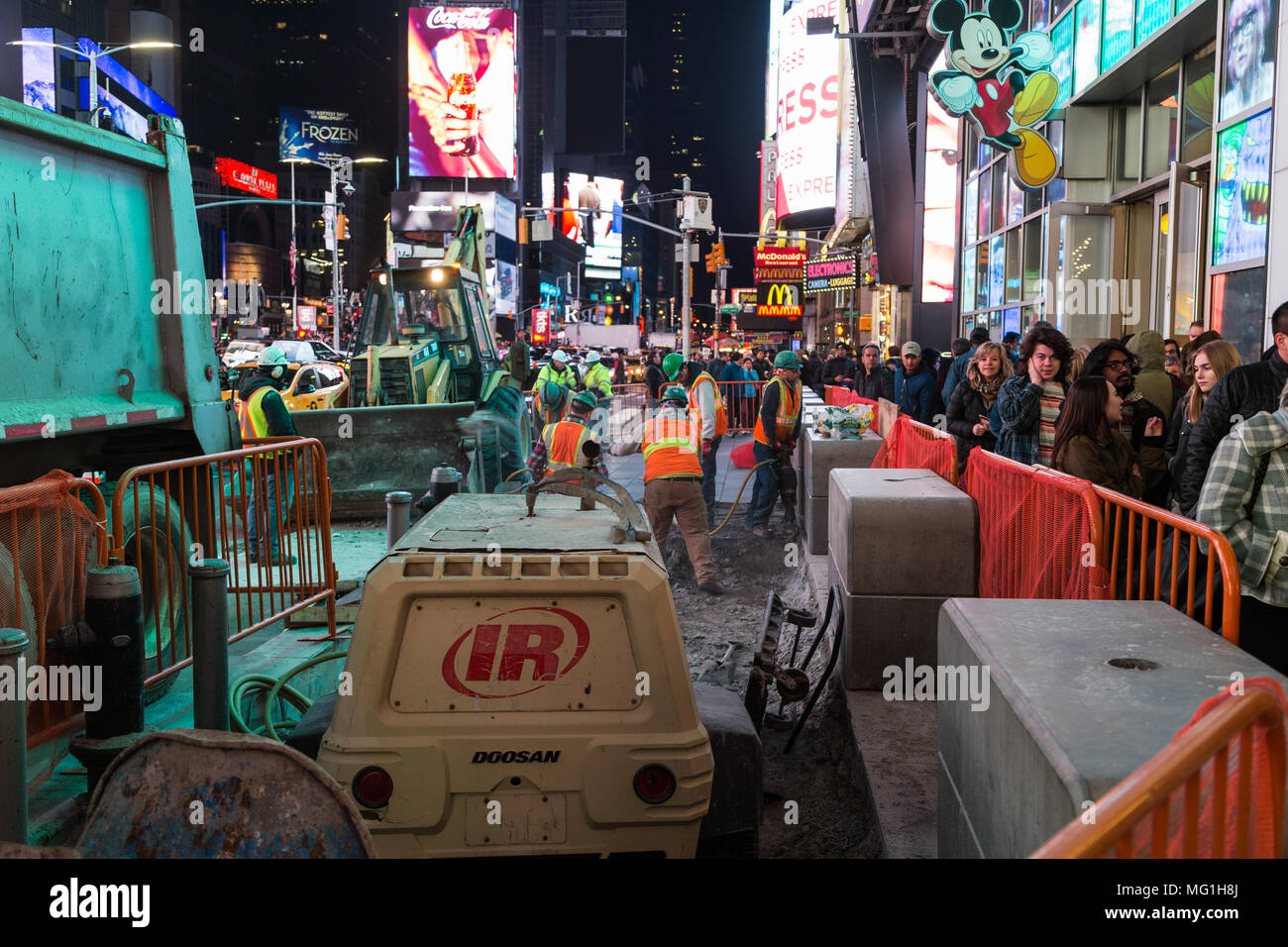 Sidewalk construction, Times Square NYC Stock Photo
