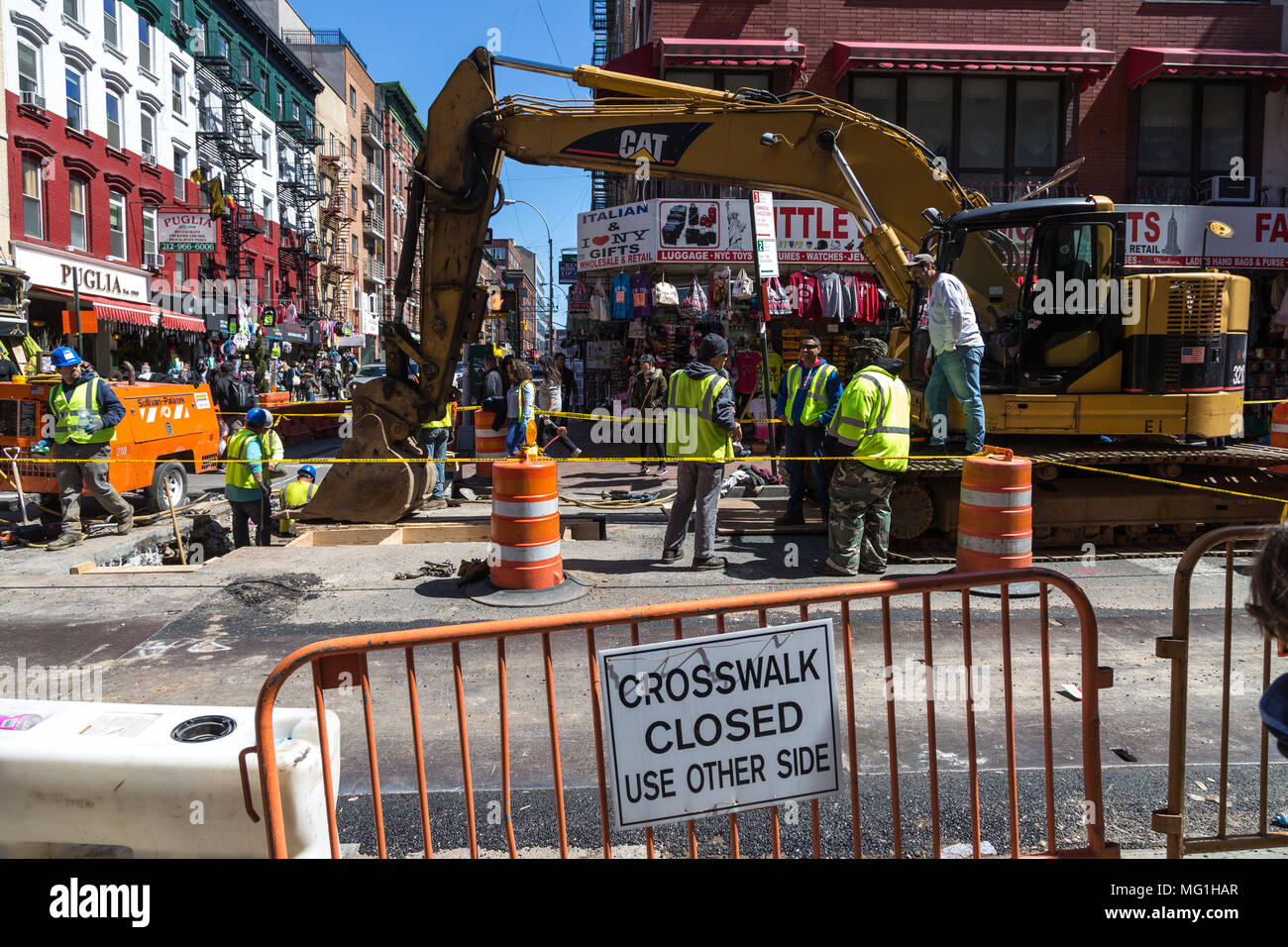 Street Construction, Little Italy, New York City Stock Photo