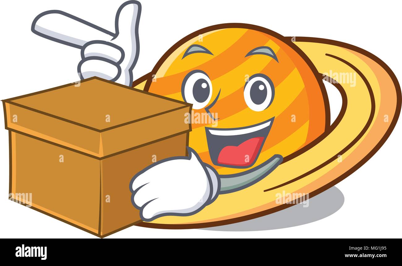 With box planet saturnus character cartoon Stock Vector