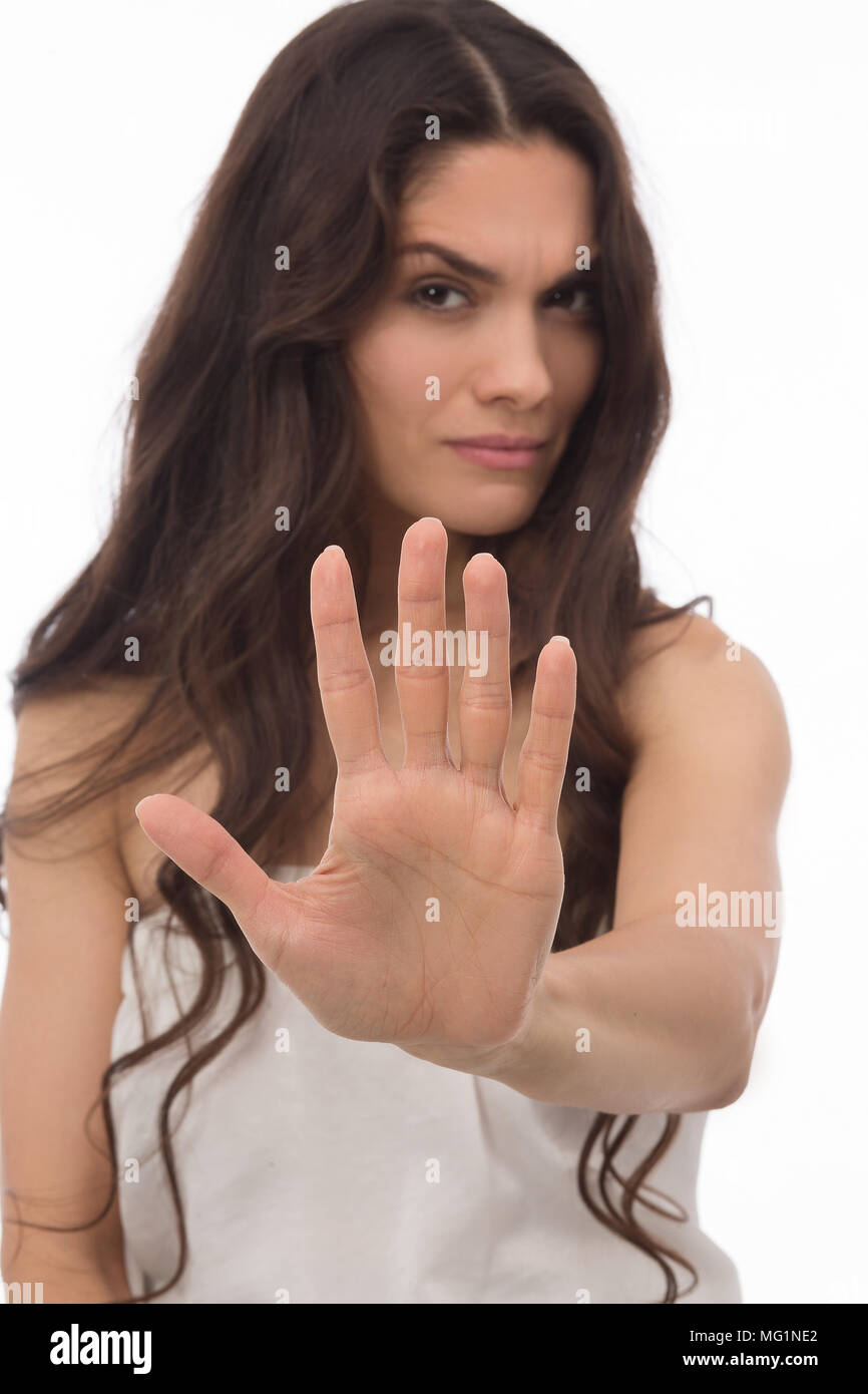 Portrait of an angry brunette woman Stock Photo