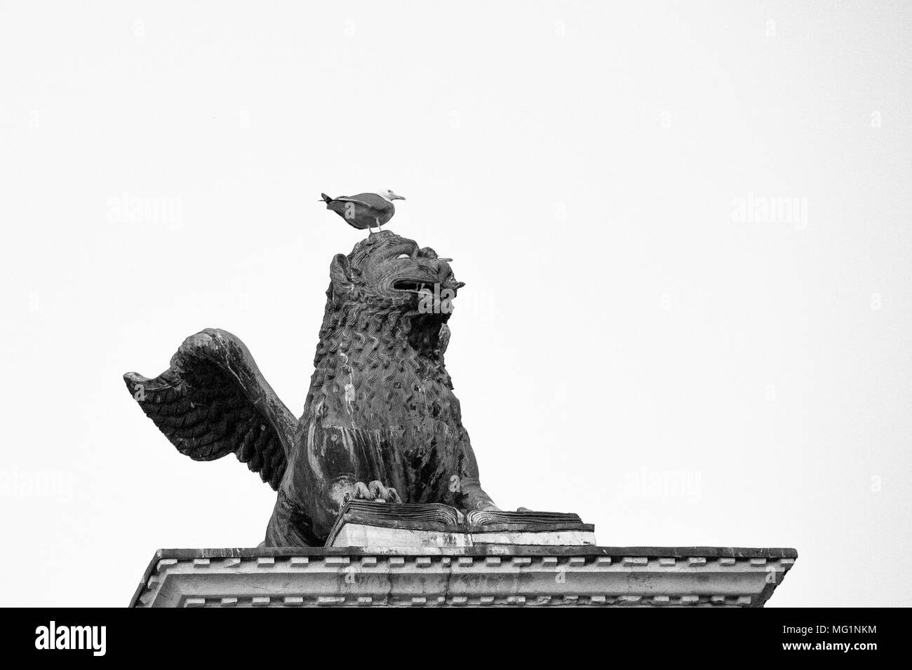 Old statue in Venice, Italy, Piazza San Marco. The statue represents Saint Mark, depicted as a winged lion Stock Photo
