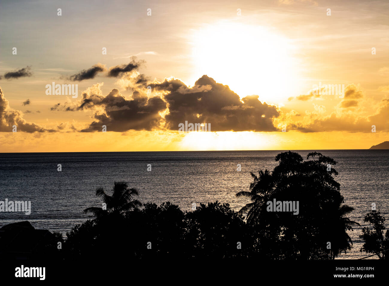 Sunset in Beau Vallon, Seychelles Stock Photo
