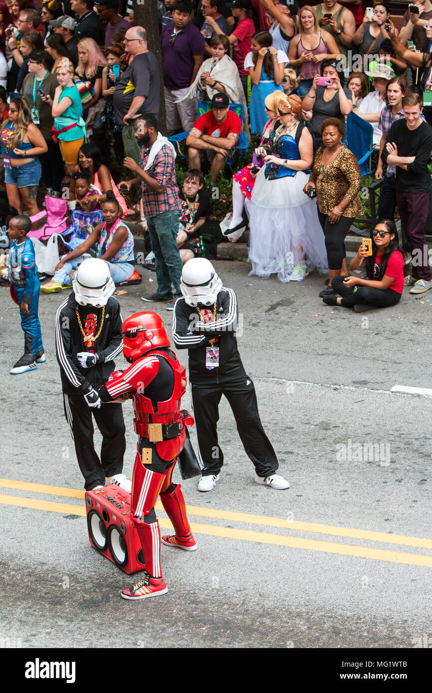 People wearing Adidas sweatsuits pose as hip hop storm troopers from the  Star Wars movies at the Dragon Con Parade on September 3, 2016 in Atlanta,  GA Stock Photo - Alamy