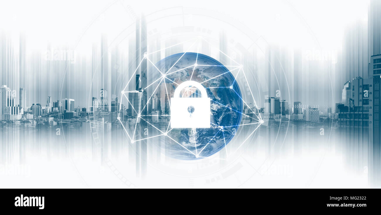 Global network security system technology. Globe and network connection and lock icon. Element of this image are published by NASA Stock Photo
