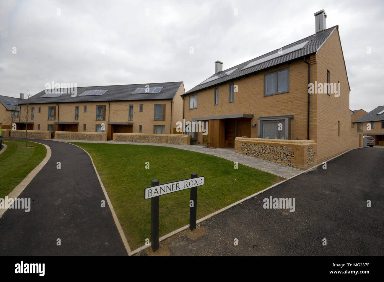 New homes being built in Cambridge with solar panels Stock Photo Alamy