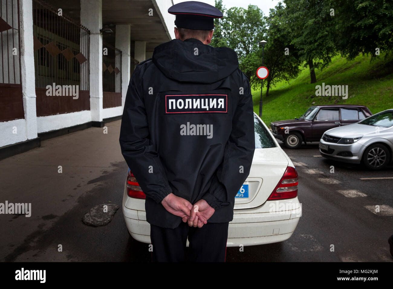 Police patrol monitors law and order during events on the Volga embankment in the city of Yaroslavl, Russia Stock Photo