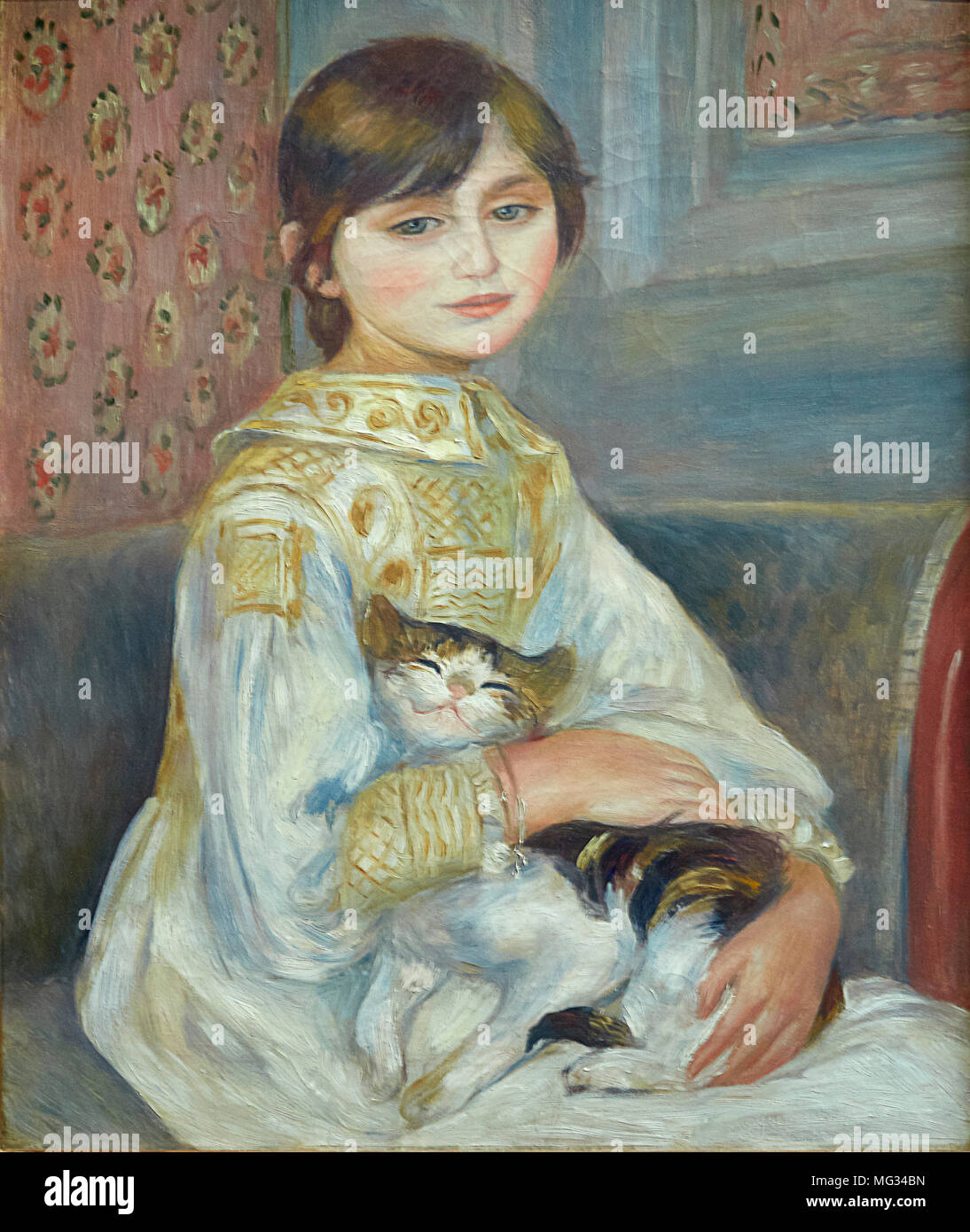Girl with a cat by Pierre Auguste Renoir Stock Photo