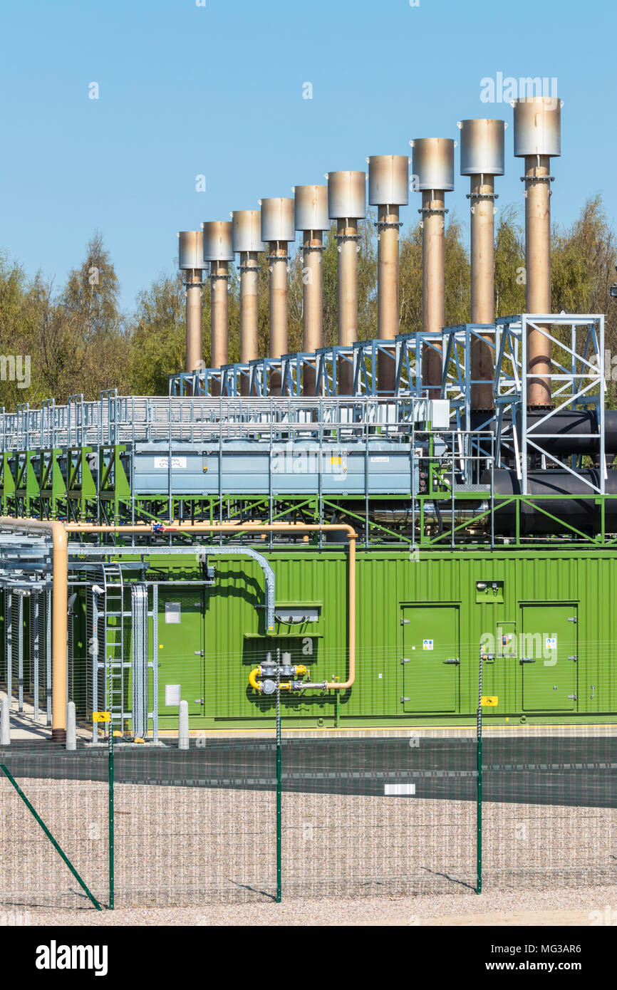 Local gas power station with battery storage for supplementing the national grid in times of peak power usage long eaton Derbyshire England Stock Photo