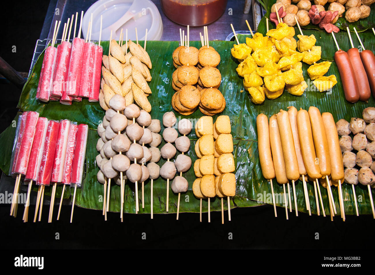 Grilled Thai sausages and other meat products on the steet of Bangkok,  Thailand Stock Photo - Alamy