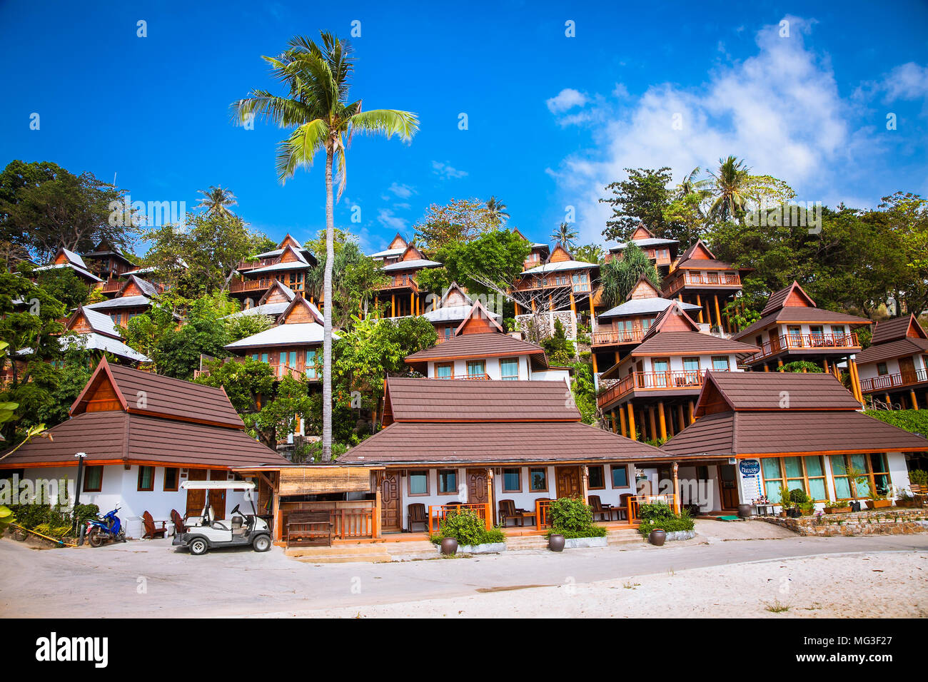 PHI PHI, THAILAND-JAN 26, 2106: The Beach Resort  Resort at sunny day of Phi Phi Islands on Jan 26, 2016, Andaman Sea, Thailand. Stock Photo