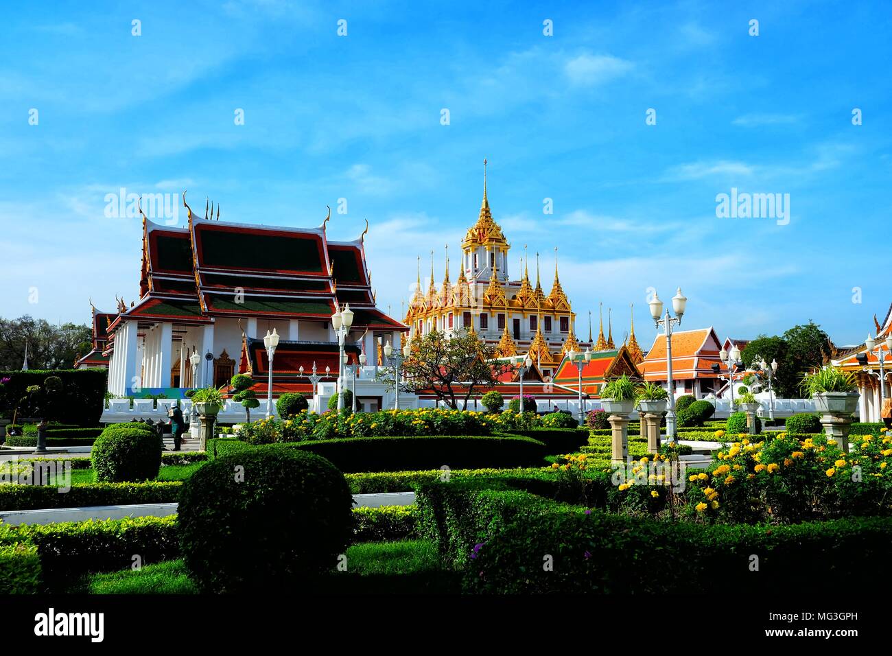 Wat Ratchanada Scenery of Loha Prasat Temple and Wat Ratchanatdaram Temple where is a ...