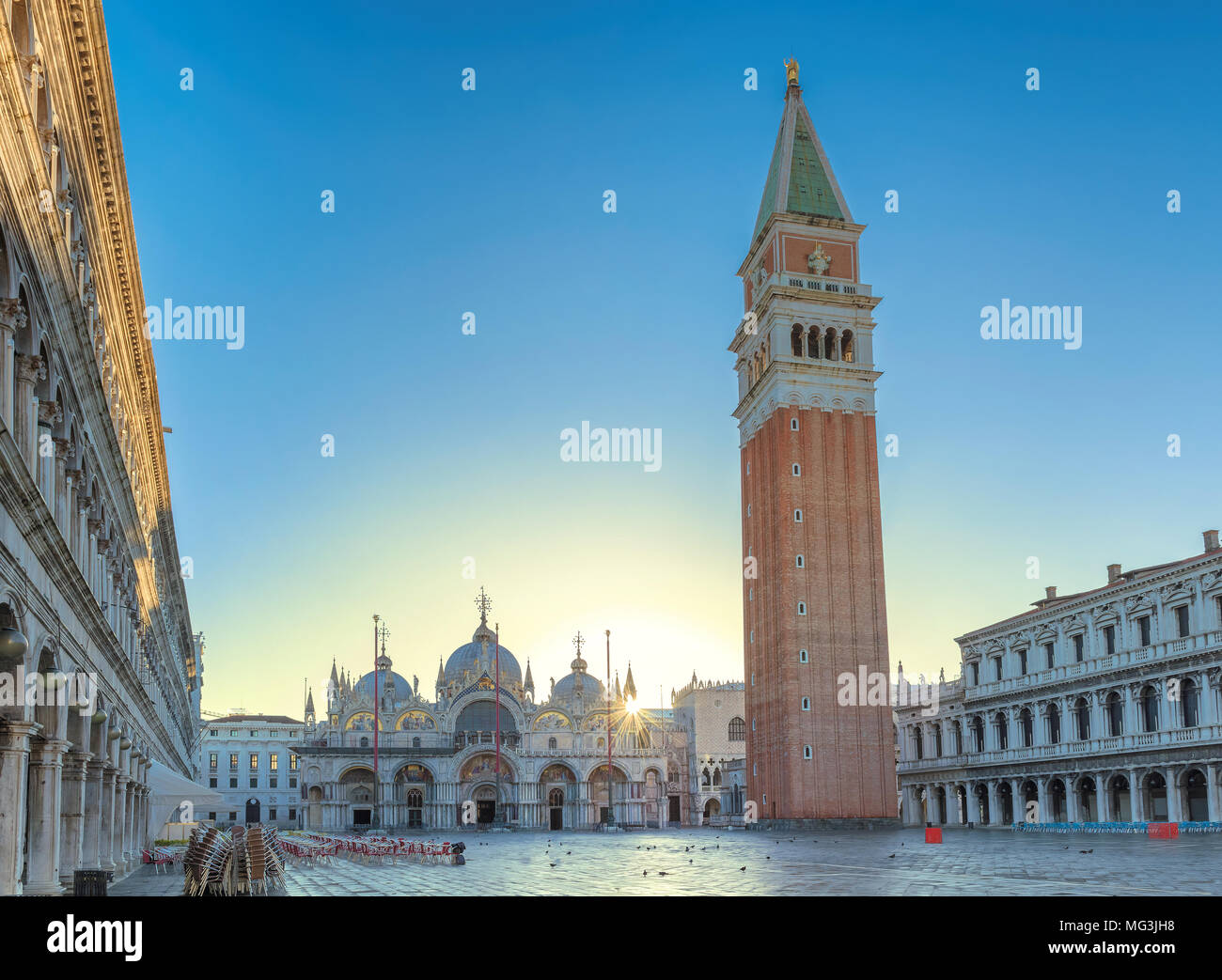 San Marco Square at sunrise in Venice, Italy Stock Photo