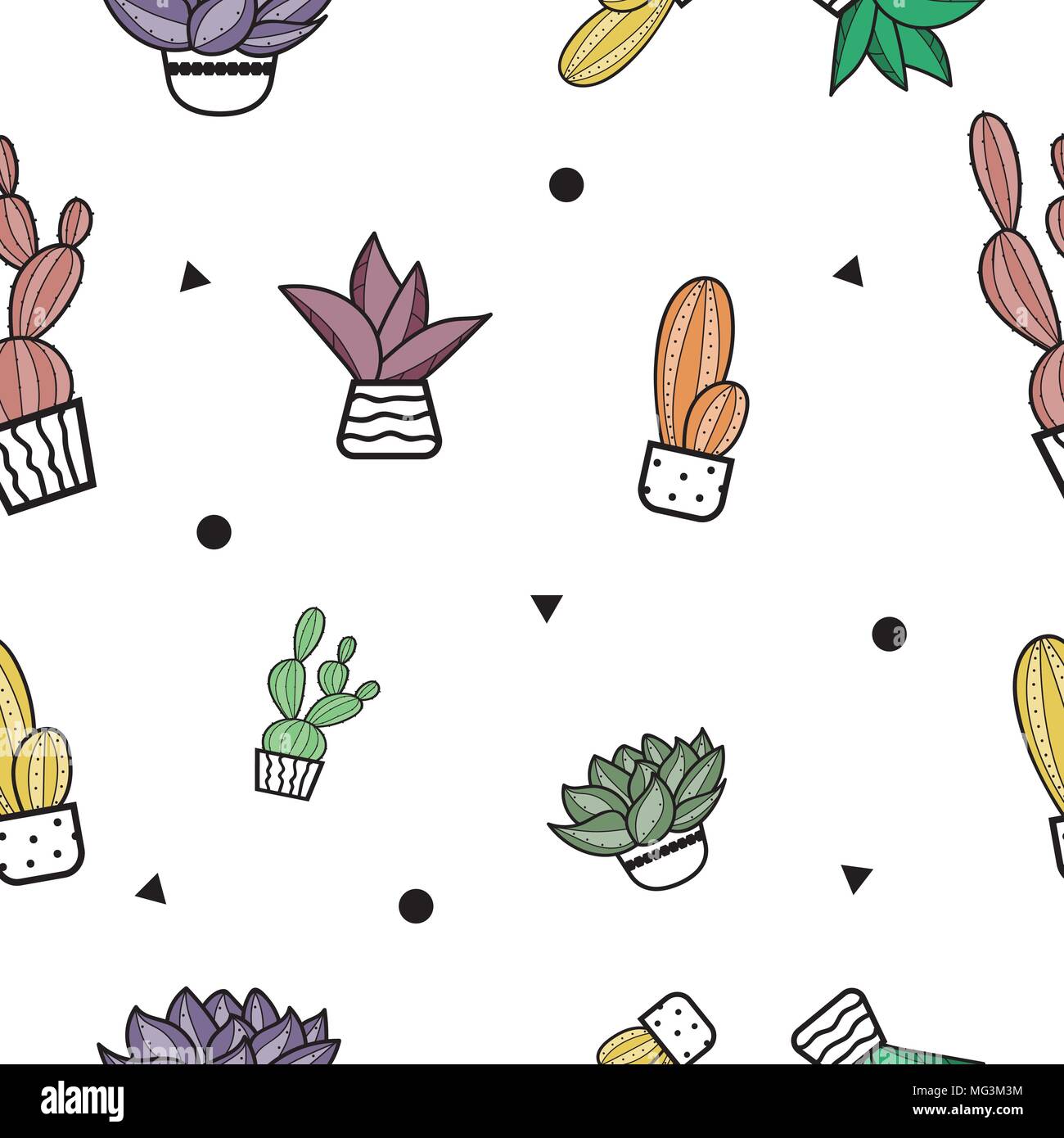 Succulents hand draw seamless pattern for design textile. Stock Vector