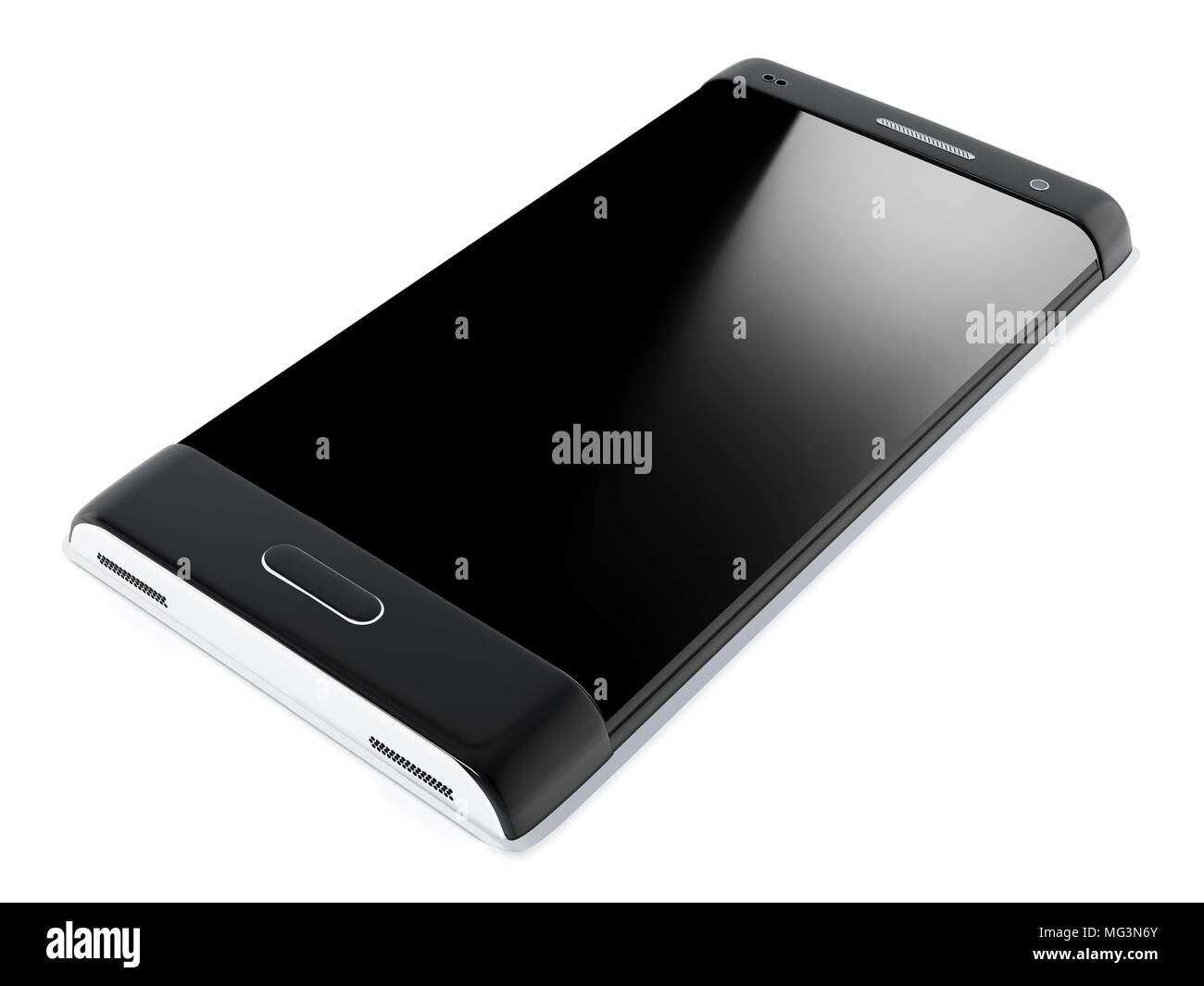 Black smartphone with blank screen isolated on white background. 3D illustration. Stock Photo