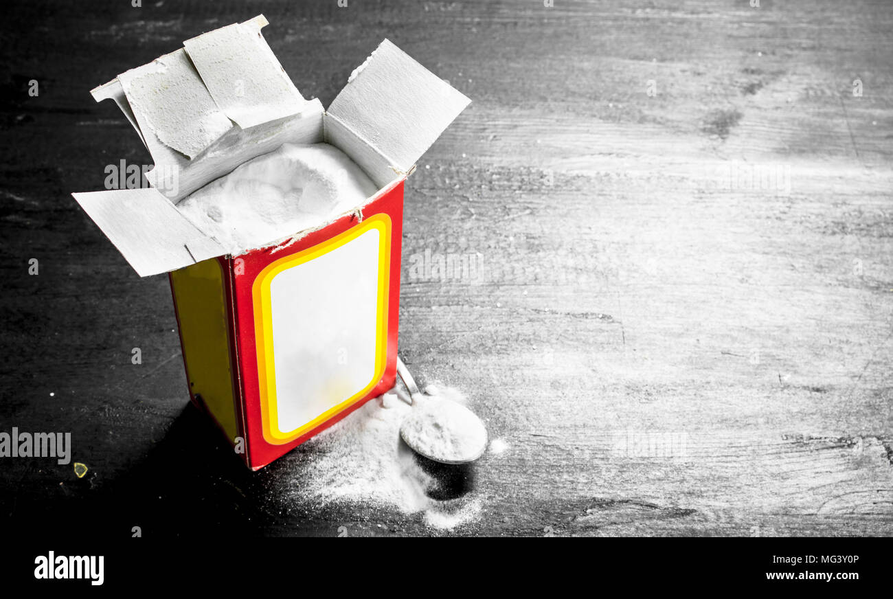 Baking soda. On the black chalkboard Stock Photo Alamy