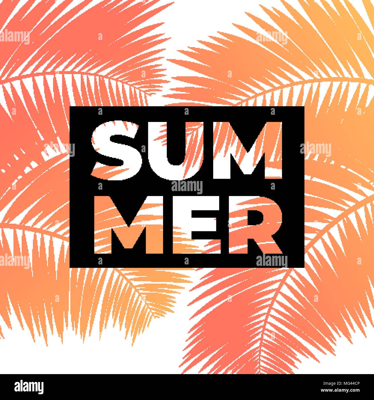 Tropical background template. Summer backdrop with palms silhouette Stock Vector