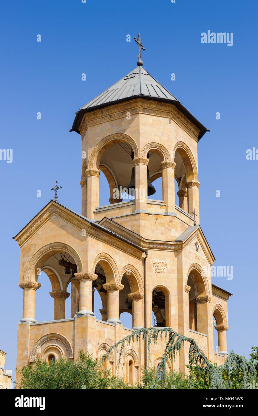 Bell tower of the Holy Trinity Cathedral of Tbilisi, the main Cathedral ...