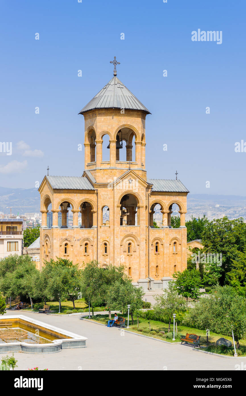 Bell tower of the Holy Trinity Cathedral of Tbilisi, the main Cathedral ...