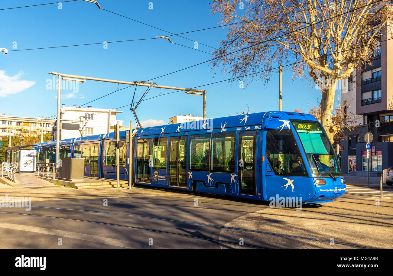MONTPELLIER, FRANCE - JANUARY 05: Alstom Citadis 401 tram on Jan Stock Photo
