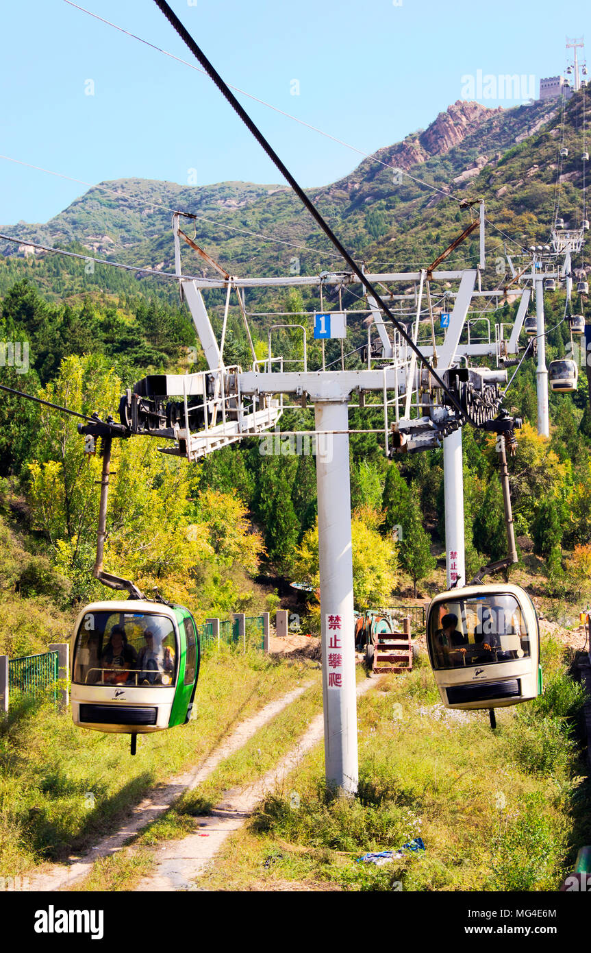 Cable cars transporting visitors to the Great Wall of China at Badaling
