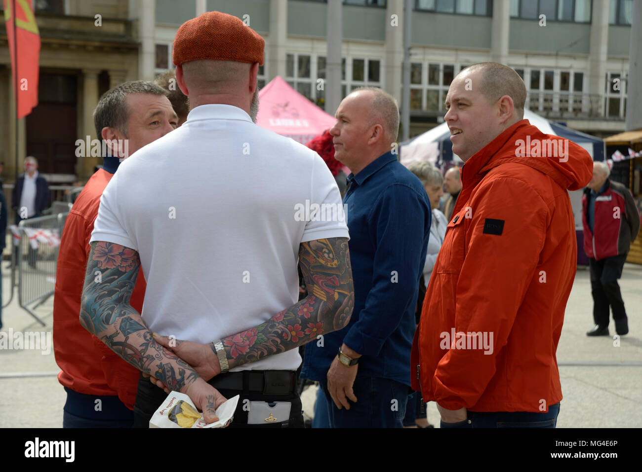 Guy with tattooed sleeves, Nottingham. Stock Photo