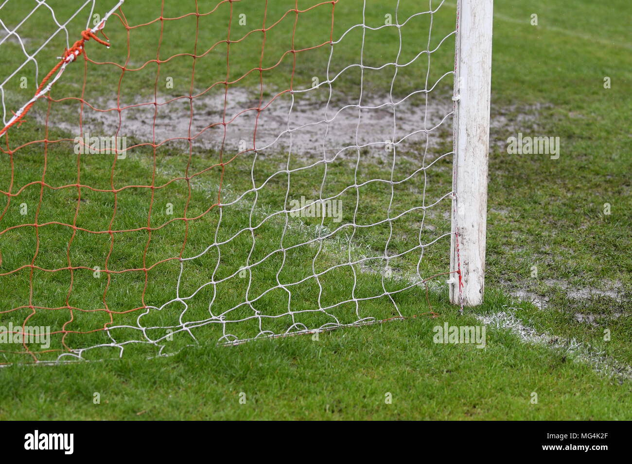 Waterlogged pitch Stock Photo